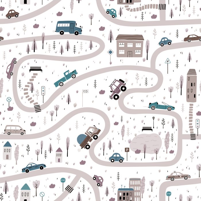 Tapete Autos auf den Straßen der Stadt - Kindermuster