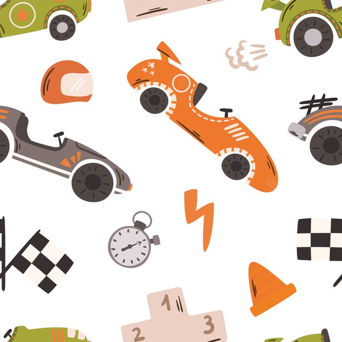 Tapete Rennwagen im Cartoon-Stil für Kinder