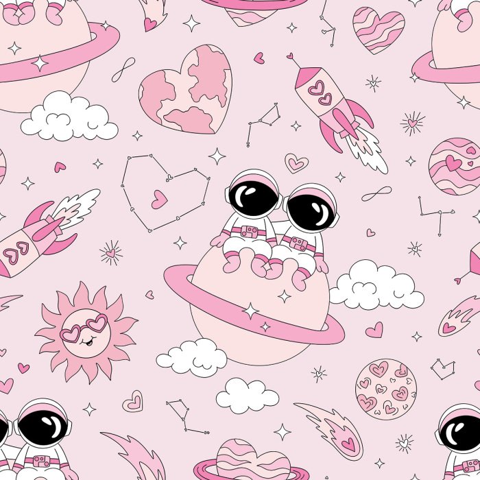 Tapete Ein Weltraummuster in Rosatönen