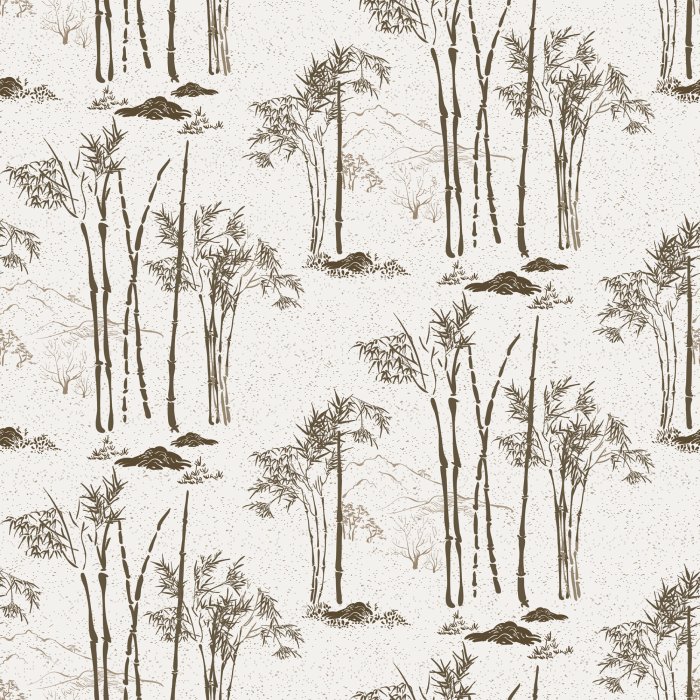 Tapete Minimalistische Bäume vor dem Hintergrund von Bergsilhouetten