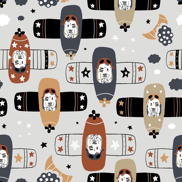 Tapete Tiermotive auf Flugzeugen – Muster für Kinder