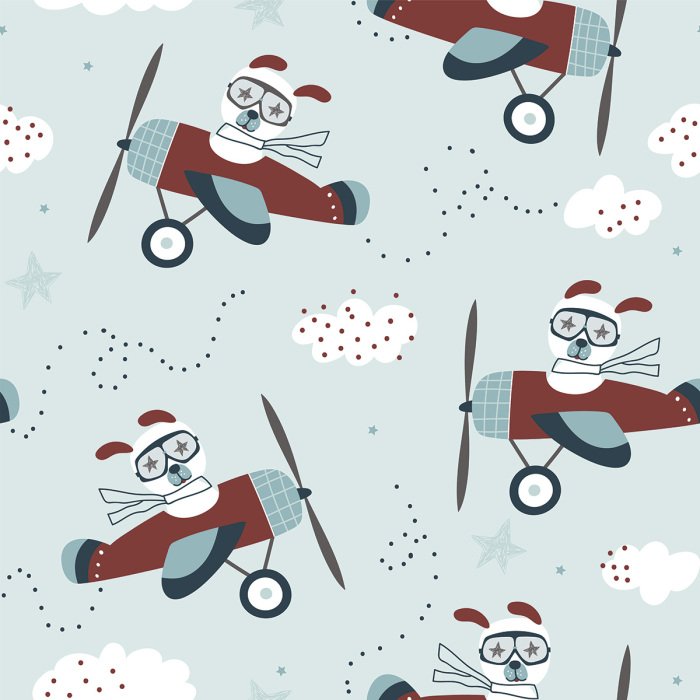 Tapete Hunde als Piloten in Flugzeugen – Kindermuster