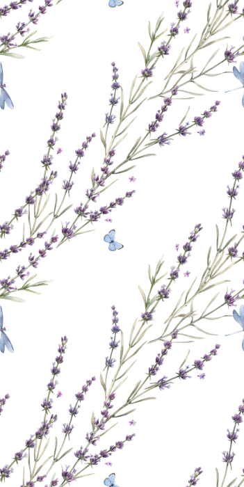 Tapete Zarter Lavendel mit Schmetterlingen