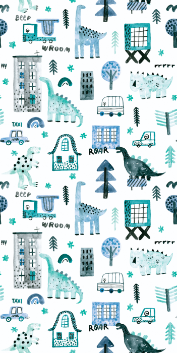 Tapete Dinosaurier und die Stadt für Kinder