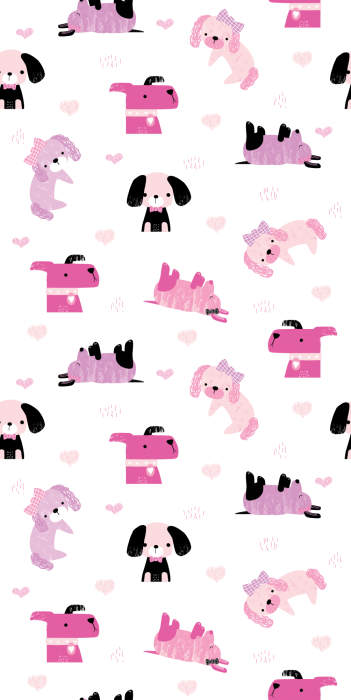 Tapete Rosa Muster mit Hunden und Herzen