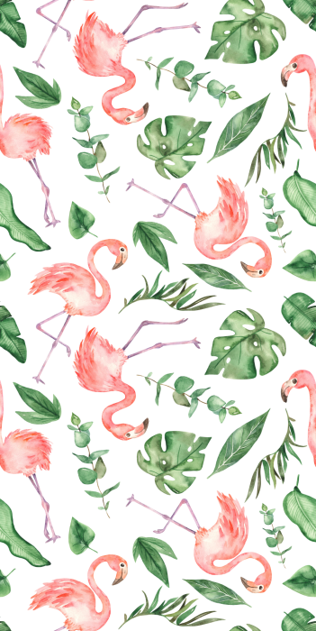 Tapete Blätter mit pastellfarbenen Flamingos