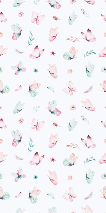 Tapete Ein helles Muster mit pastellfarbenen Schmetterlingen