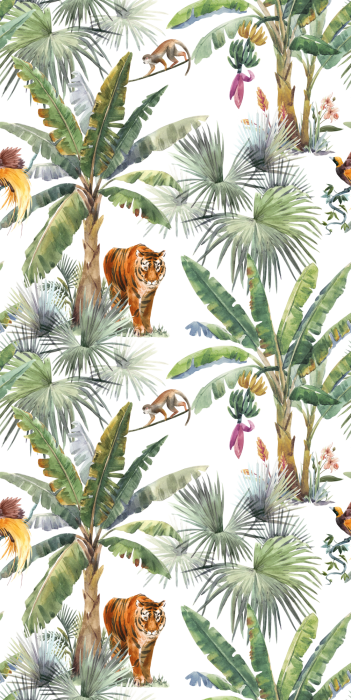 Tapete Aquarell-Palmen mit Tigern