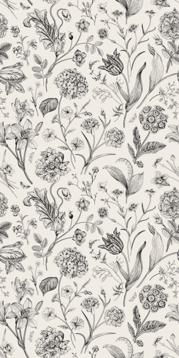 Tapete Skizzierte botanische Vintage-Motive