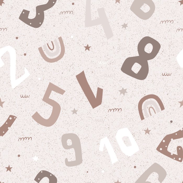 Tapete Boho-Muster mit Zahlen, Regenbögen und Sternen