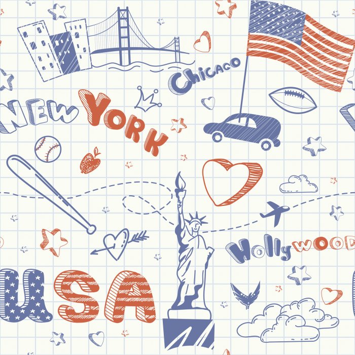 Tapete Muster mit New Yorker Symbolen im Doodle-Stil