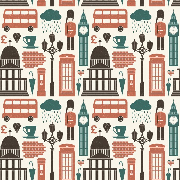 Tapete Symbole Londons: ein roter Bus und Big Ben.