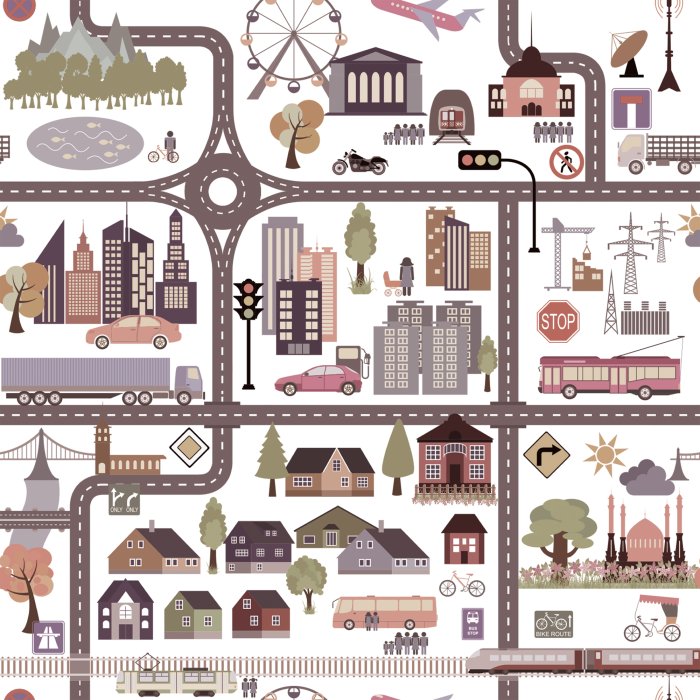 Tapete Illustrierter Stadtplan für Kinder