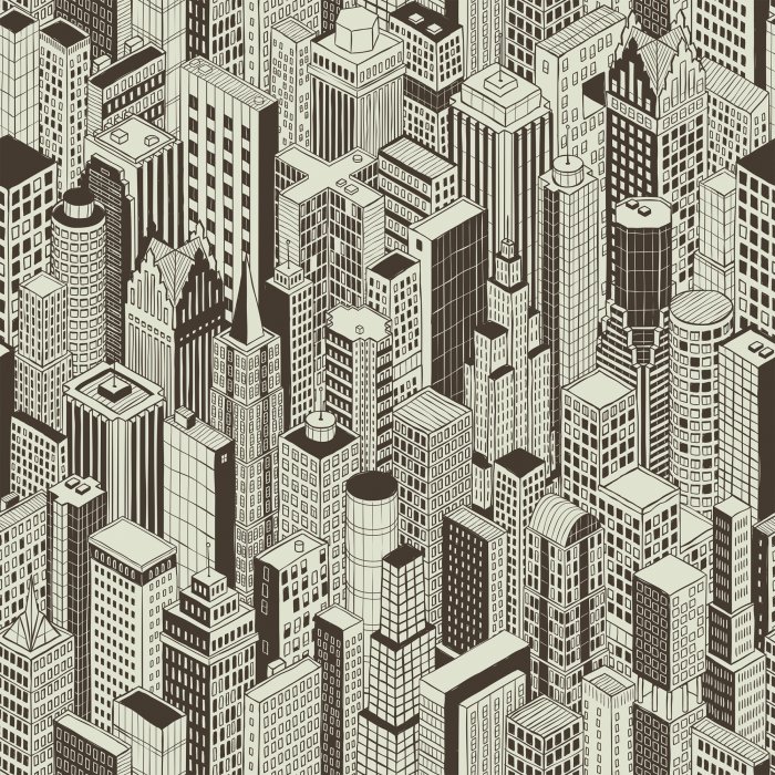 Tapete Wolkenkratzer im Cartoon-Stil