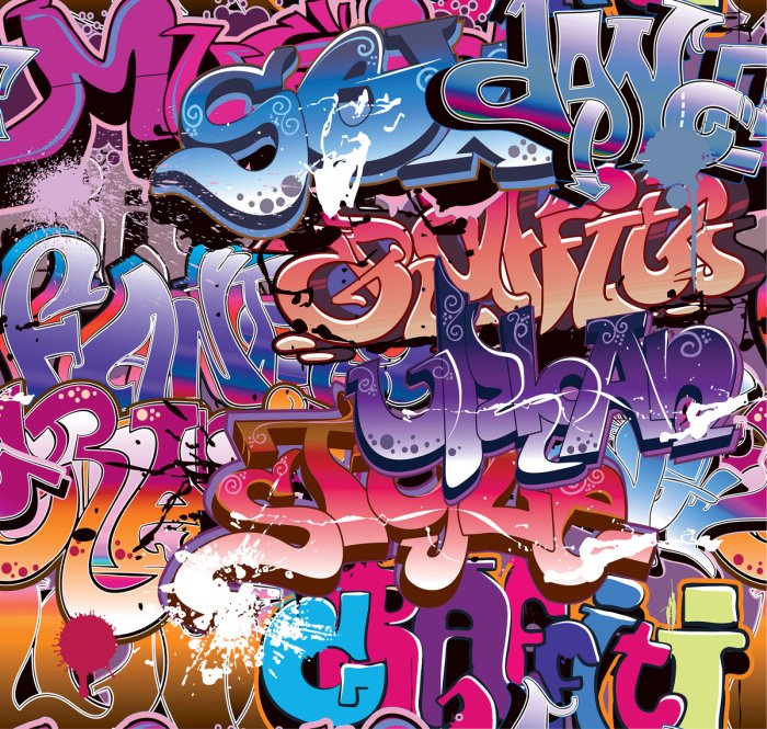 Tapete Farbenfroher Graffiti-Hintergrund im Stil von Hip-Hop und Street Art