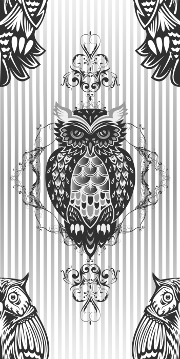 Tapete Schwarz-weißes Muster mit einer dekorativen Eule