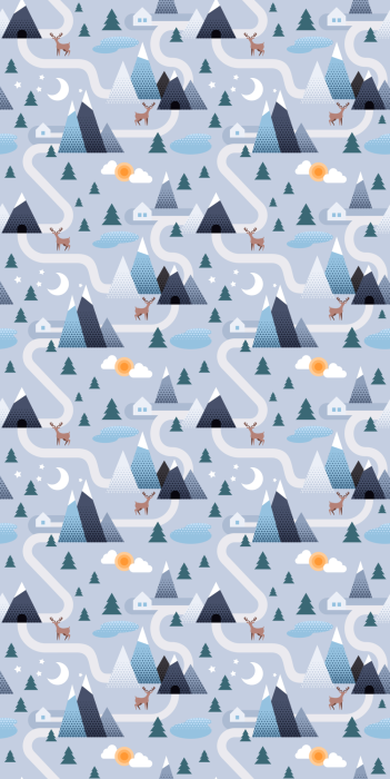 Tapete Illustrierte Berge und Straße auf blauem Hintergrund