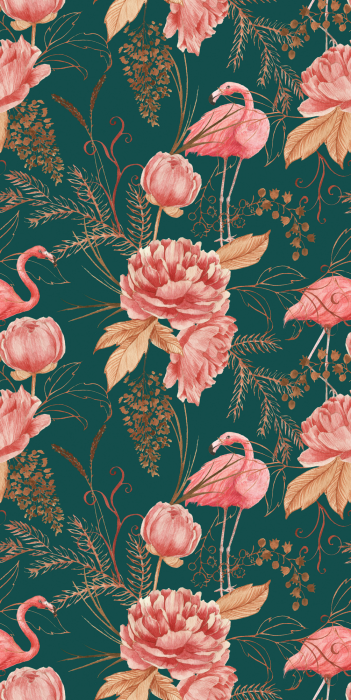 Tapete Vintage-Muster mit Korallenflamingos
