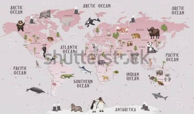 Sticker Tierweltkarte für Kinder Wallpaper Design