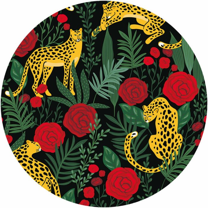 Sticker Leoparden ruhen sich inmitten von Rosen aus
