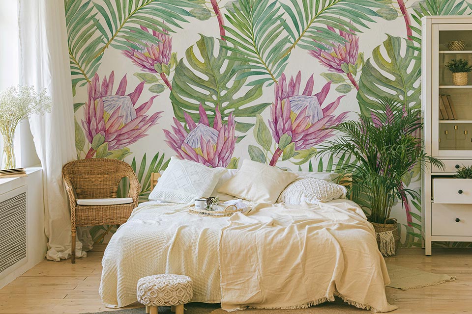 Tapete Monstera im Schlafzimmer