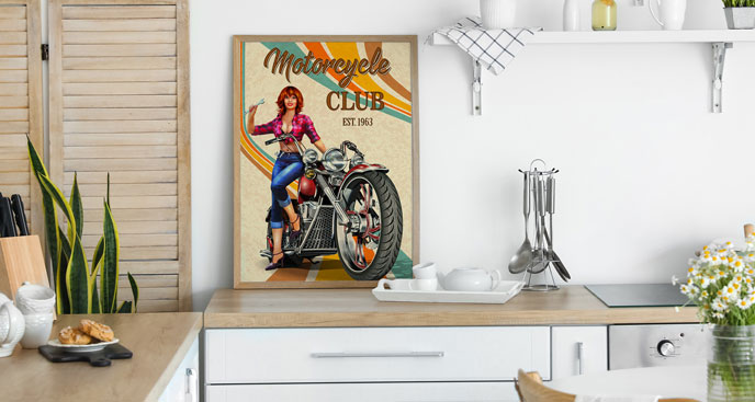 Poster Motorrad und Frau 