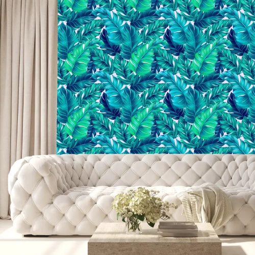 Tapete Palme im Vintage-Stil in kalten Farben