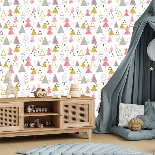 Tapete Gold und rosa Weihnachtsbäume