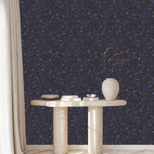 Tapete Vektor Hand gezeichnet Muster mit Herbst Elemente Konturen: Laub, Beeren und Eicheln auf dem dunklen grauen Hintergrund. Ahorn, Sykomore, Birke, Buche und Eichenlaub.