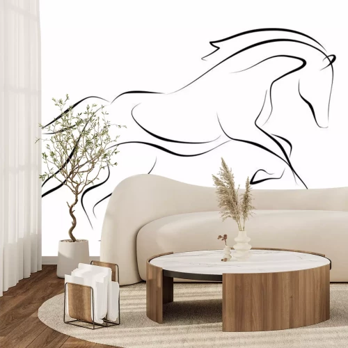 Sticker Laufen schwarze Linie Pferd auf weißem Hintergrund. Vektor-Grafik.