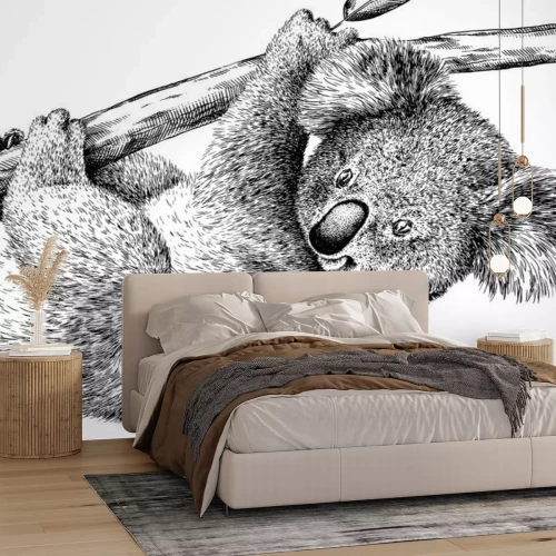 Sticker Schwarz-Weiß-Zeichnung mit Koala-Bär