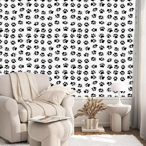 Tapete Nahtlose Muster von Druck von Hunde Pfoten auf einem weißen Hintergrund