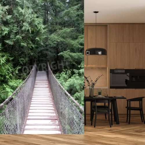 Fototapete Hängebrücke im dichten Wald