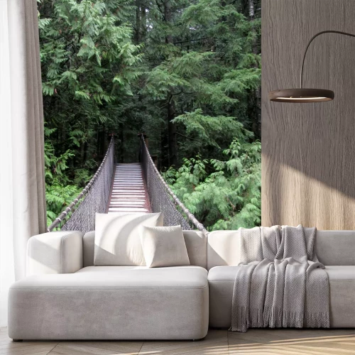 Fototapete Hängebrücke im dichten Wald