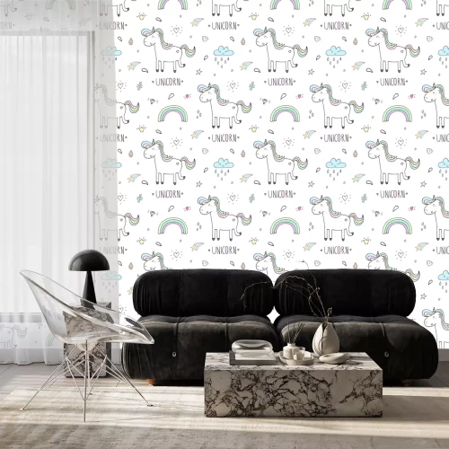 Tapete Einhörner mit Regenbogenschwänzen