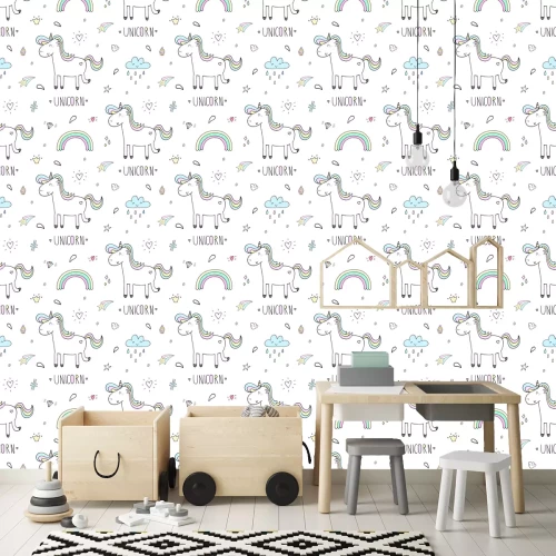 Tapete Einhörner mit Regenbogenschwänzen