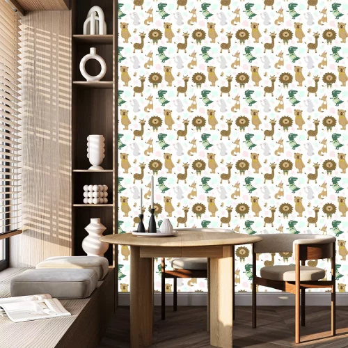 Tapete Grafische kleine Tiere auf weißem Hintergrund