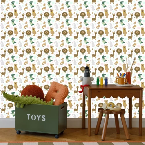 Tapete Grafische kleine Tiere auf weißem Hintergrund