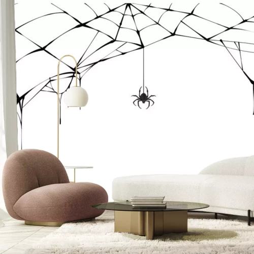 Sticker Zeichnung schwarz-weiße Spinne auf einem Netz