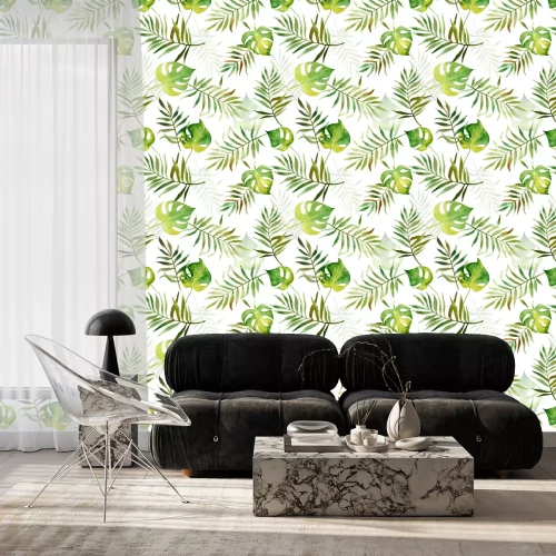 Tapete Gelb-grüne tropische Blätter