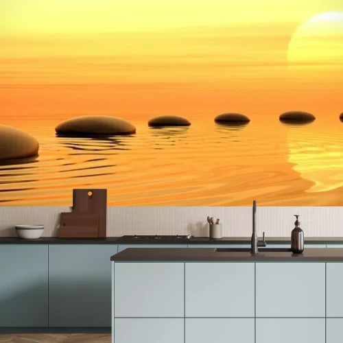 Sticker Sonnenuntergang und Zen-Steine im Wasser