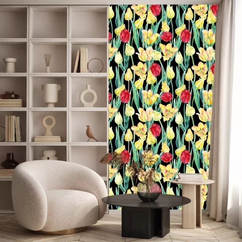 Tapete Aquarell Frühling Tulpen Feld nahtlose Muster