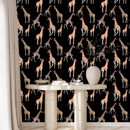 Tapete Safaritiere auf schwarzem Hintergrund