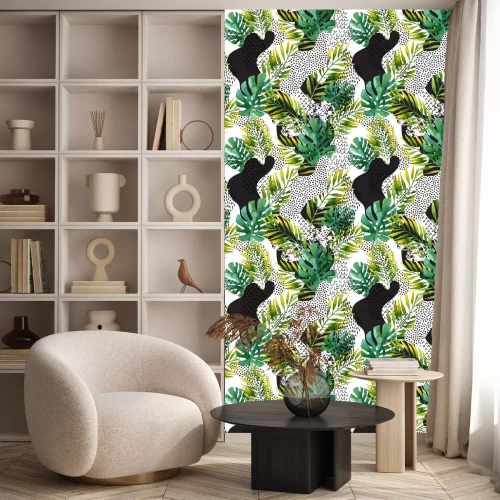 Tapete Blätter auf abstrakten Flecken