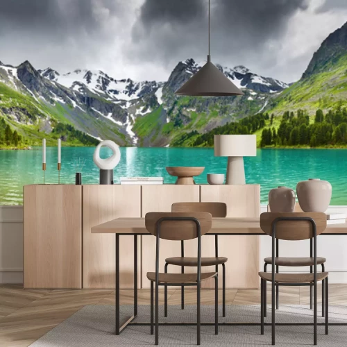 Sticker Panorama einer Bergsees und Gipfel