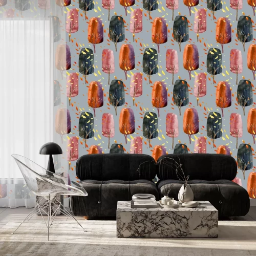 Tapete Aquarellwald in Herbstfarben