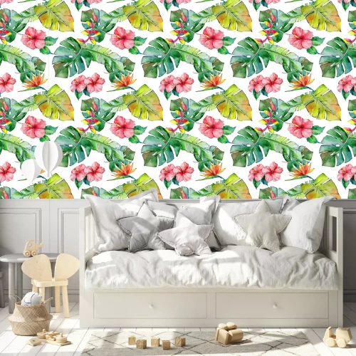 Tapete Tropische Hawaii verlässt Muster im Aquarellstil. Aquarell wilde Blume für Hintergrund, Textur, Wrapper Muster, Rahmen oder Grenze.