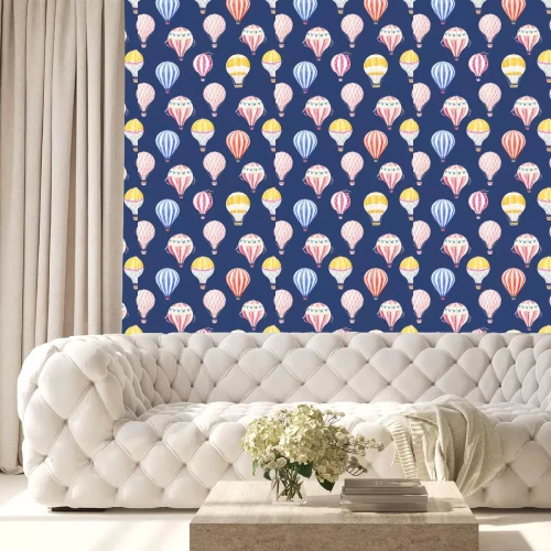 Tapete Aquarell Luftballons auf blauem Hintergrund
