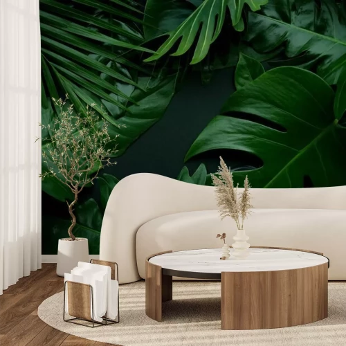 Fototapete Exotische Blätter auf dunklem Hintergrund