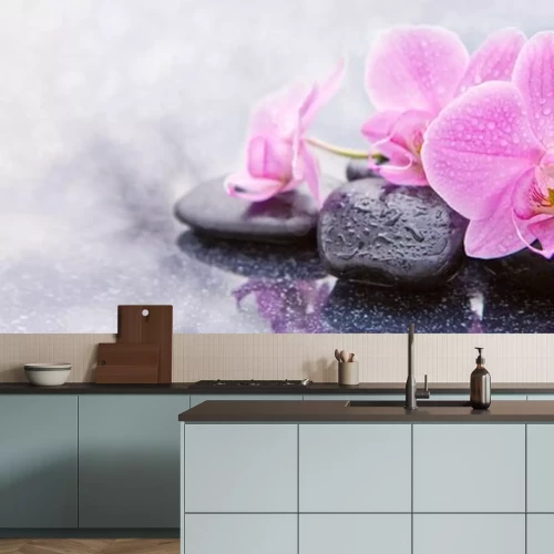 Sticker Rosa Orchidee und Spa Steine ​​isoliert.